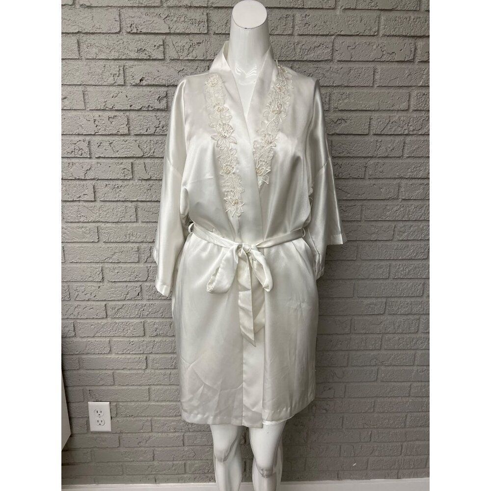 VTG California Dynasty Women's Satin Beaded Appliqué Lingerie / Peignoir Set Siz